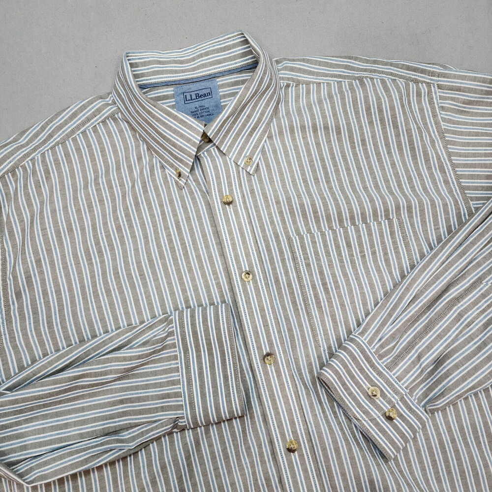 LL Bean Men's Button Down Shirt Blue Striped Sz Extra‎ Large Tall XL-T